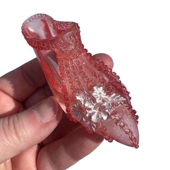 Vintage Ks Collection Miniature Shoe Clear Pink Silver Decoration Collectible - Picture 1 of 9